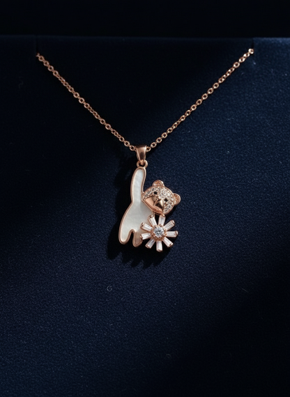 Elegant Rose Gold Cat & Floral Pendant Necklace for Women