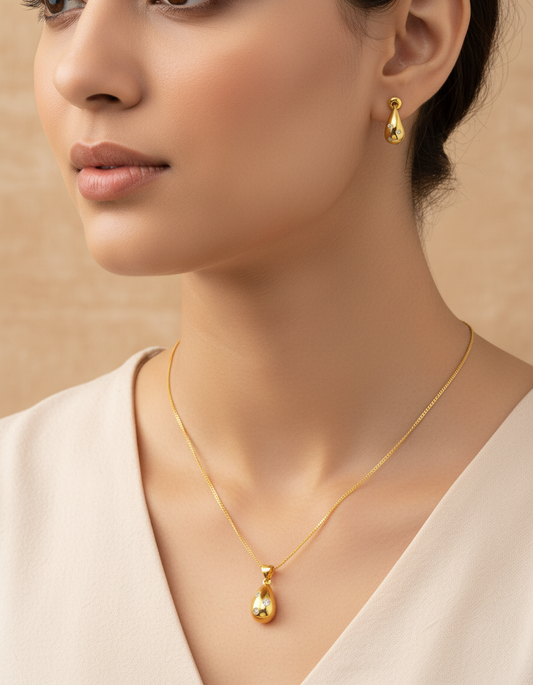 NuGold Teardrop CZ Pendant Necklace Set