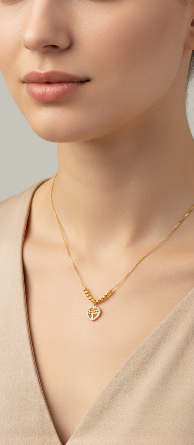 NuGold Tree of Life Heart Pendant Necklace for Women