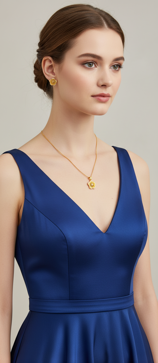 NuGold Floral CZ Pendant Necklace Set