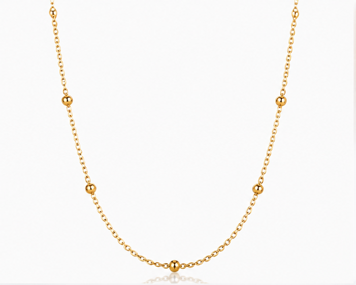 Women's Elegant Gold Bead Link Chain Necklace