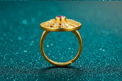 NuGold Royal Sunburst Ruby Designer Ring