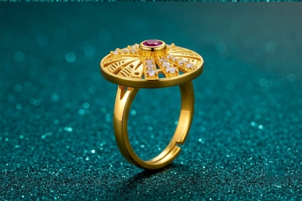 NuGold Royal Sunburst Ruby Designer Ring