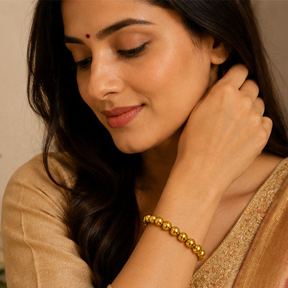 NUGOLD Premium Gold Beaded Bracelet for Girls & Women