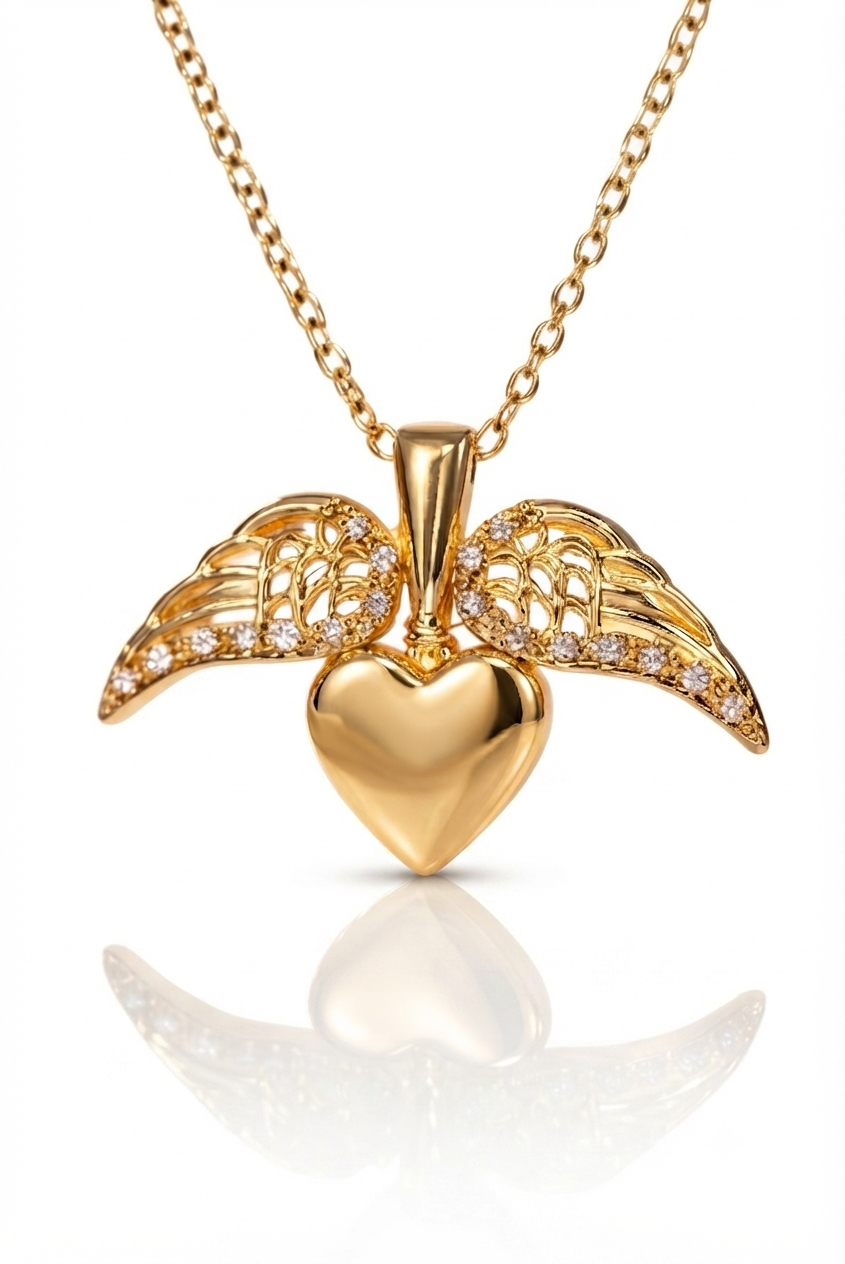 Elegant Gold Heart Wing Pendant Necklace for Women