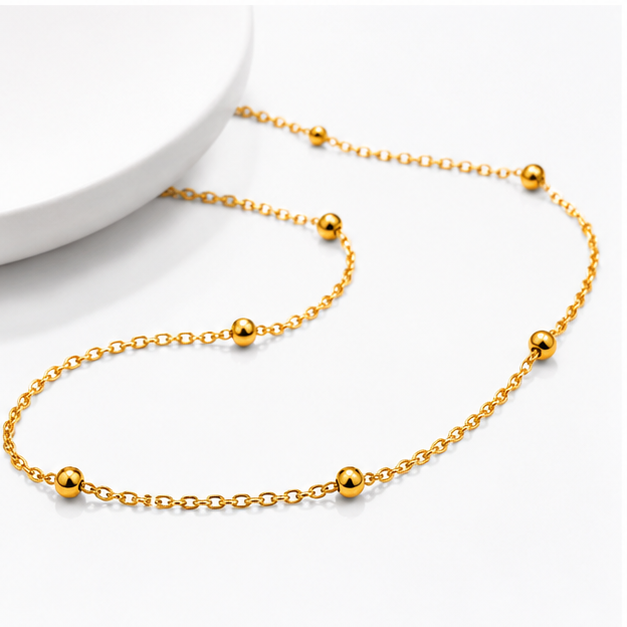 Women's Elegant Gold Bead Link Chain Necklace