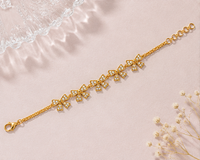 Imperial Sparkling Bow Chain Bracelet for Women & Girls