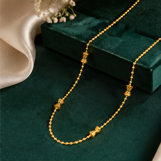 NUGOLD Bead Chain with Designer Barrel Charms for Women