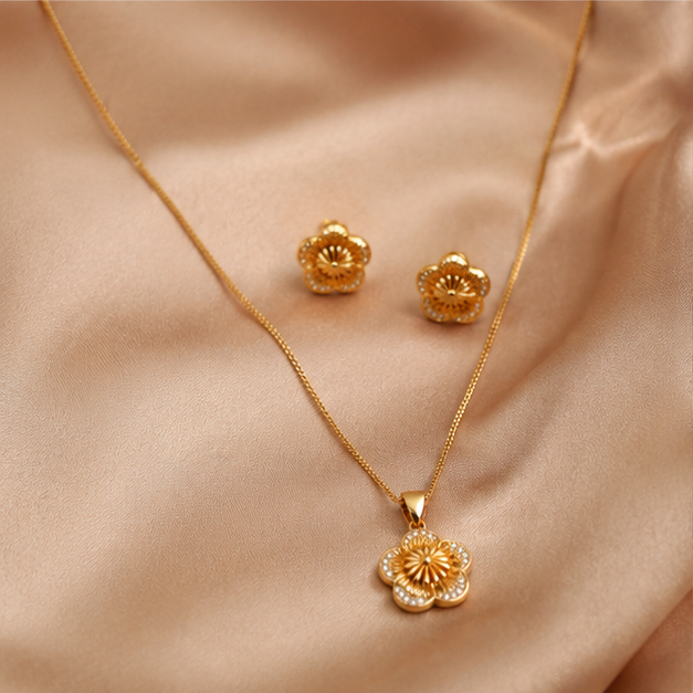 NUGOLD Floral Radiance Necklace & Earrings Set