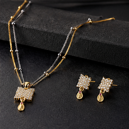 NUGOLD Crystal Veil Pendant & Earrings Set