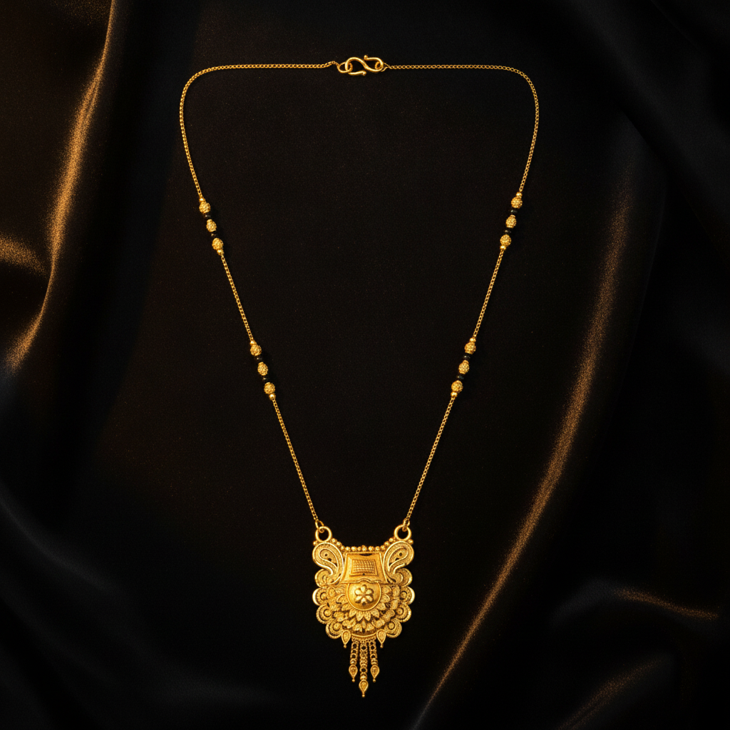 NUGOLD Antique Floral Pendant Mangalsutra with Black Beads