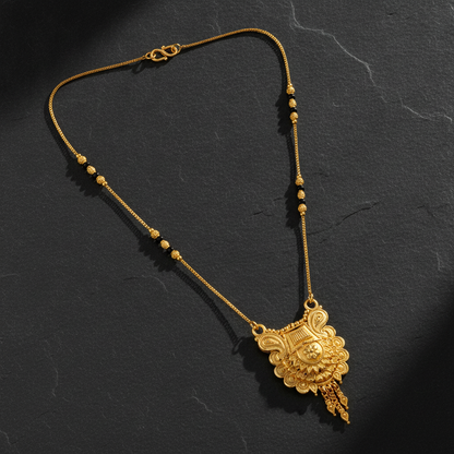 NUGOLD Antique Floral Pendant Mangalsutra with Black Beads