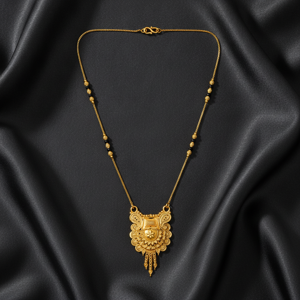 NUGOLD Antique Floral Pendant Mangalsutra with Black Beads