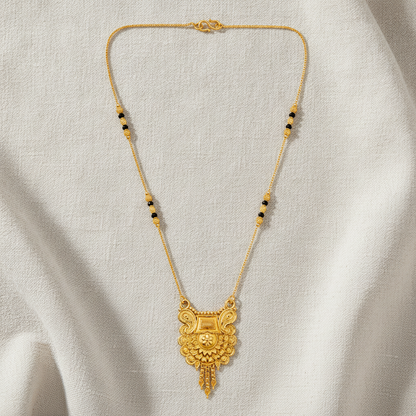 NUGOLD Antique Floral Pendant Mangalsutra with Black Beads