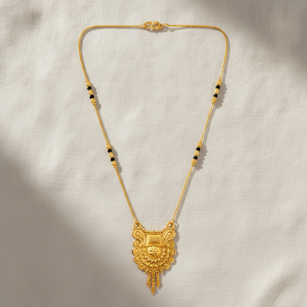 NUGOLD Antique Floral Pendant Mangalsutra with Black Beads