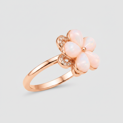 NUGOLD Luxury 360° Rotating Flower Ring with Opal & Cubic Zirconia