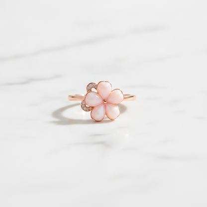 NUGOLD Luxury 360° Rotating Flower Ring with Opal & Cubic Zirconia