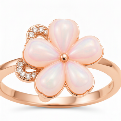 NUGOLD Luxury 360° Rotating Flower Ring with Opal & Cubic Zirconia