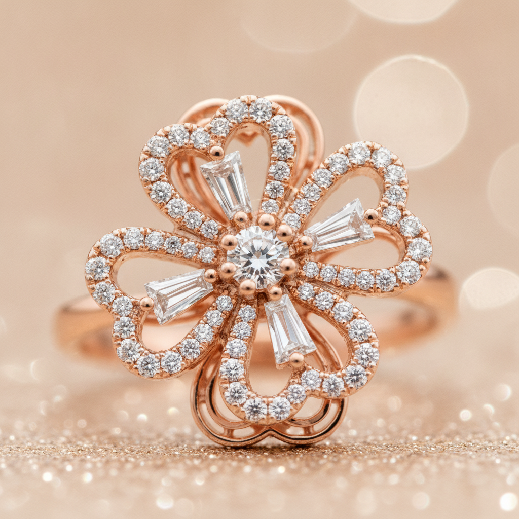 NUGOLD Luxury 360° Spin Flower Ring with Cubic Zirconia