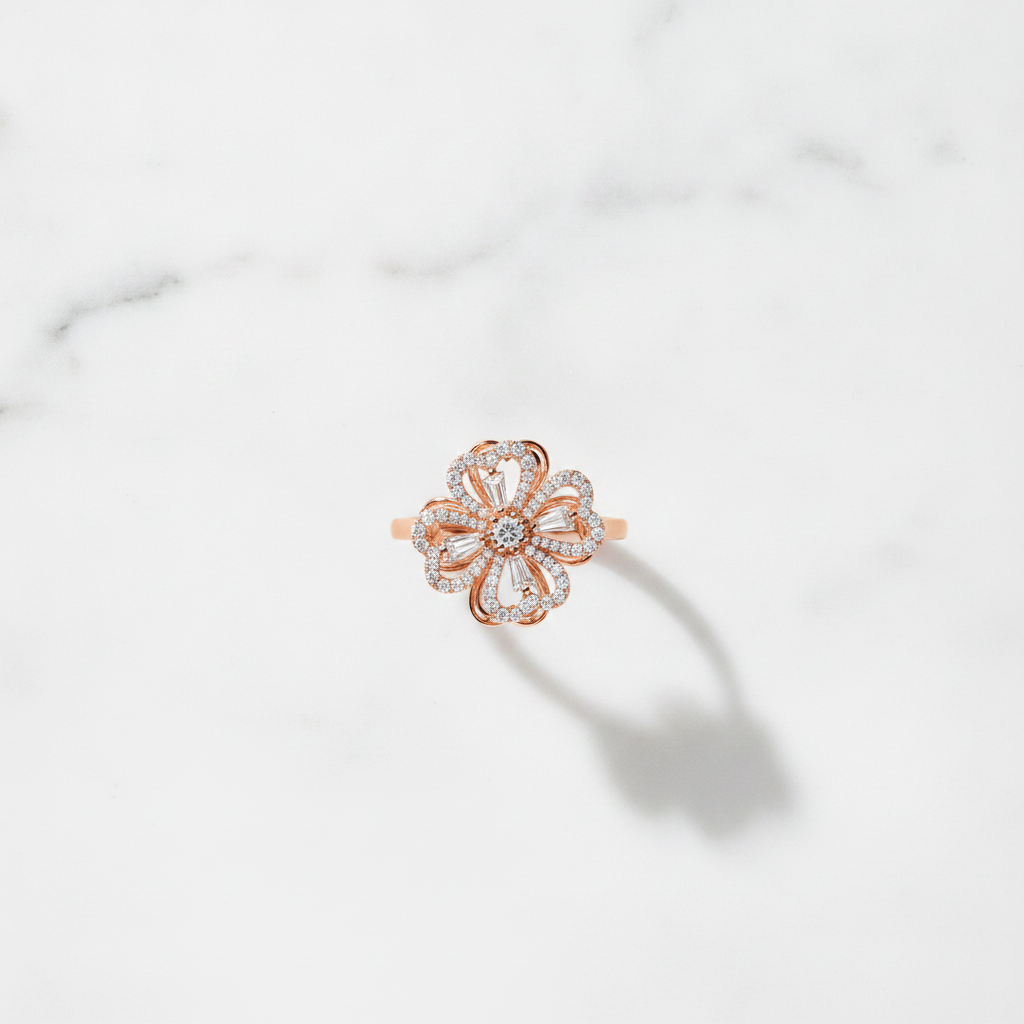NUGOLD Luxury 360° Spin Flower Ring with Cubic Zirconia