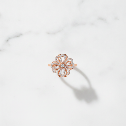 NUGOLD Luxury 360° Spin Flower Ring with Cubic Zirconia