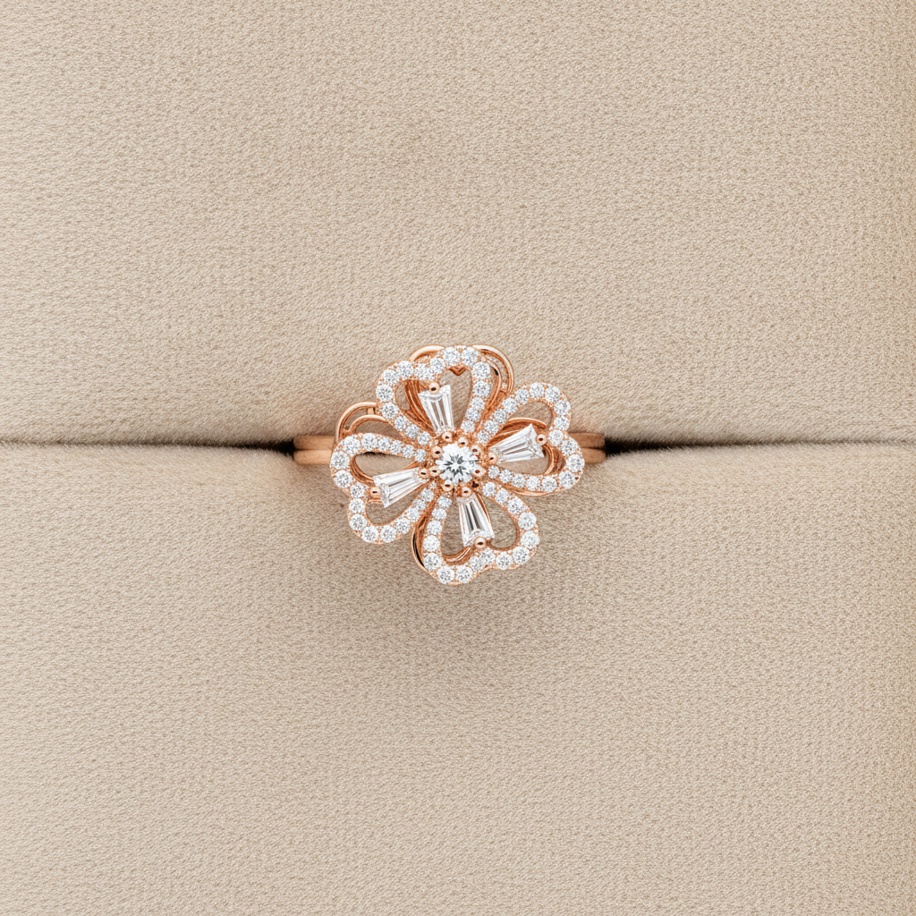 NUGOLD Luxury 360° Spin Flower Ring with Cubic Zirconia