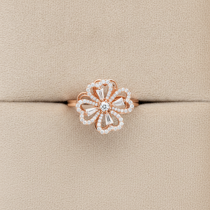 NUGOLD Luxury 360° Spin Flower Ring with Cubic Zirconia