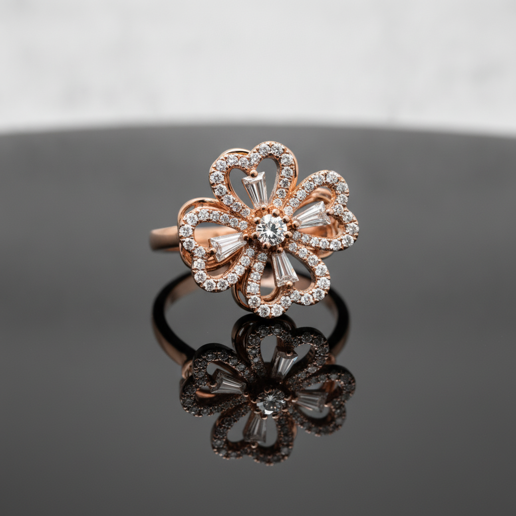 NUGOLD Luxury 360° Spin Flower Ring with Cubic Zirconia