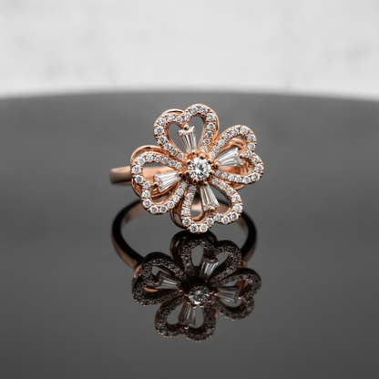 NUGOLD Luxury 360° Spin Flower Ring with Cubic Zirconia