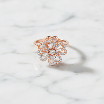 NUGOLD Luxury 360° Spin Flower Ring with Cubic Zirconia