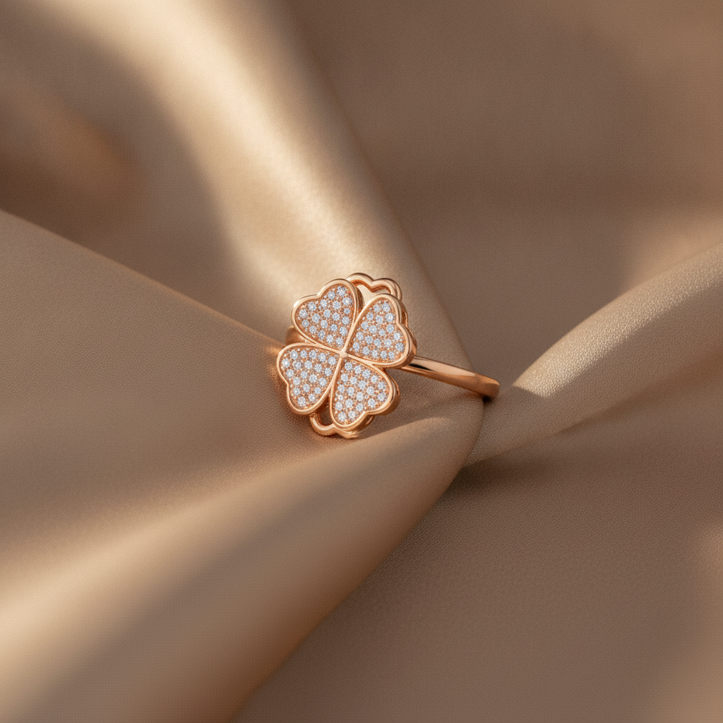 Luxury 360° Spin Clover Ring with Sparkling CZ Stones