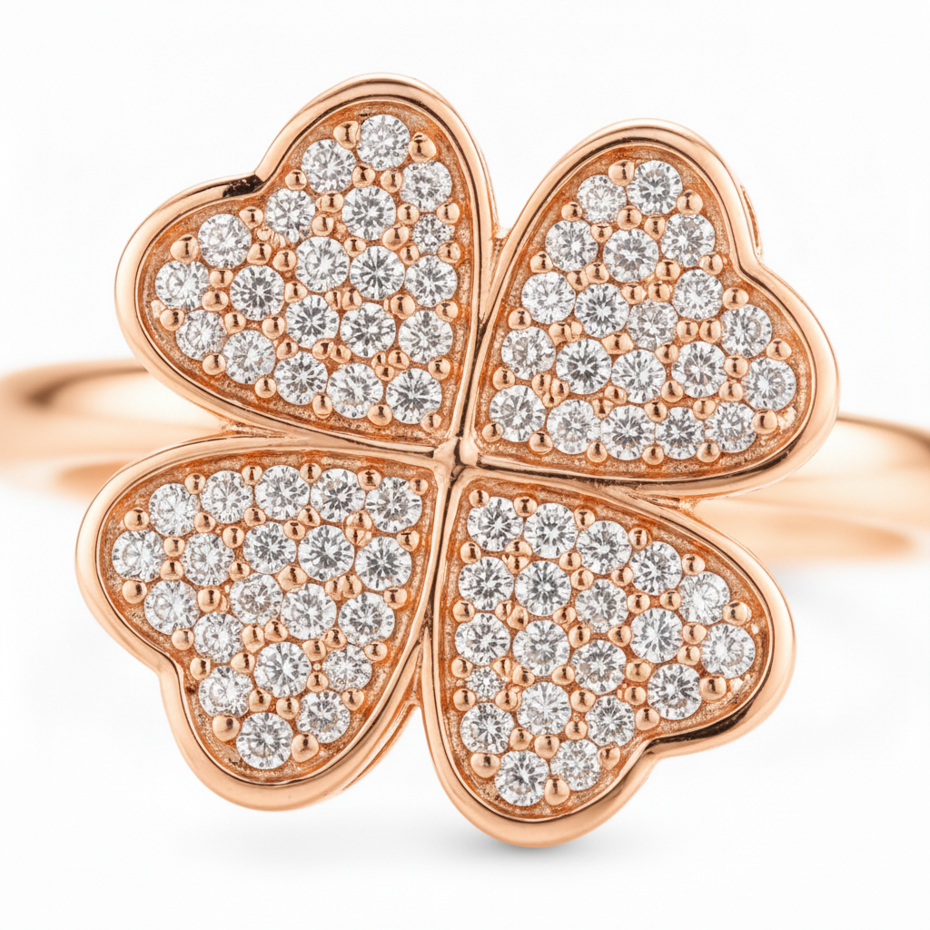 Luxury 360° Spin Clover Ring with Sparkling CZ Stones