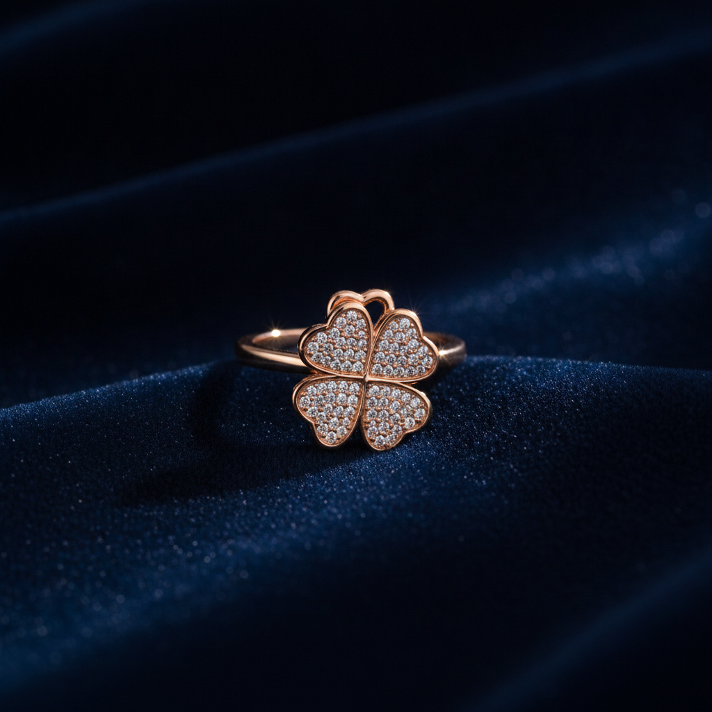 Luxury 360° Spin Clover Ring with Sparkling CZ Stones