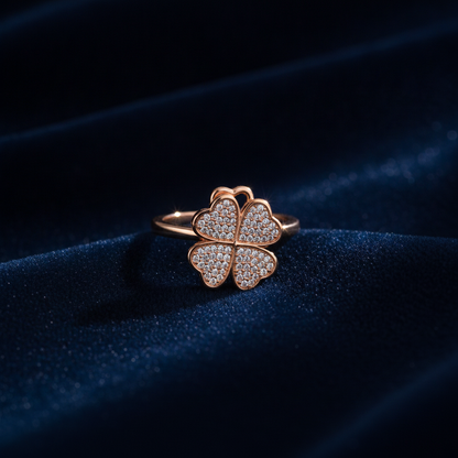 Luxury 360° Spin Clover Ring with Sparkling CZ Stones