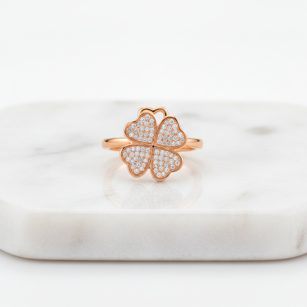 Luxury 360° Spin Clover Ring with Sparkling CZ Stones