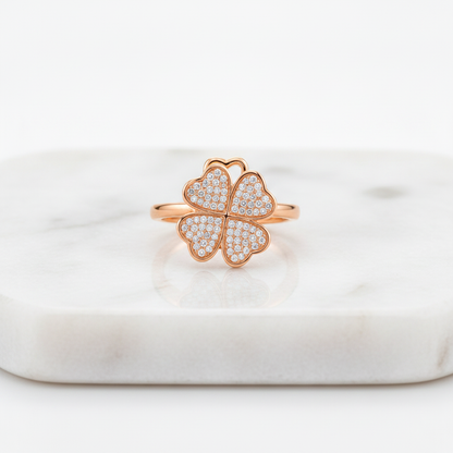 Luxury 360° Spin Clover Ring with Sparkling CZ Stones