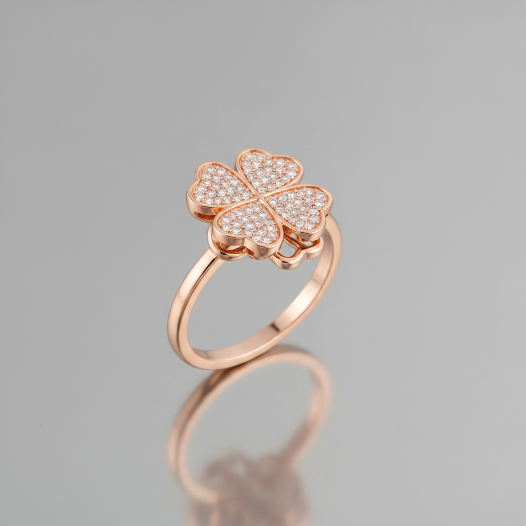Luxury 360° Spin Clover Ring with Sparkling CZ Stones