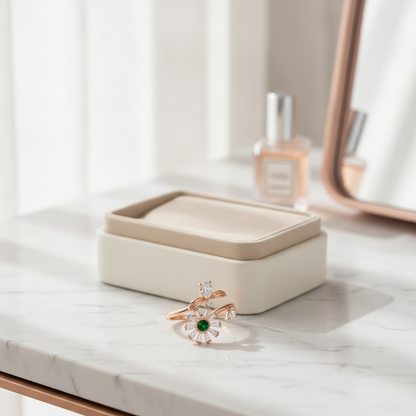 NUGOLD Luxury 360° Rotating Daisy Ring with Emerald Green Stone