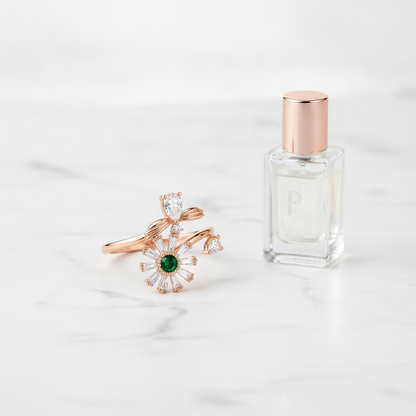 NUGOLD Luxury 360° Rotating Daisy Ring with Emerald Green Stone