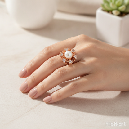 NUGOLD Premium 360° Rotating Pearl Adjustable Ring