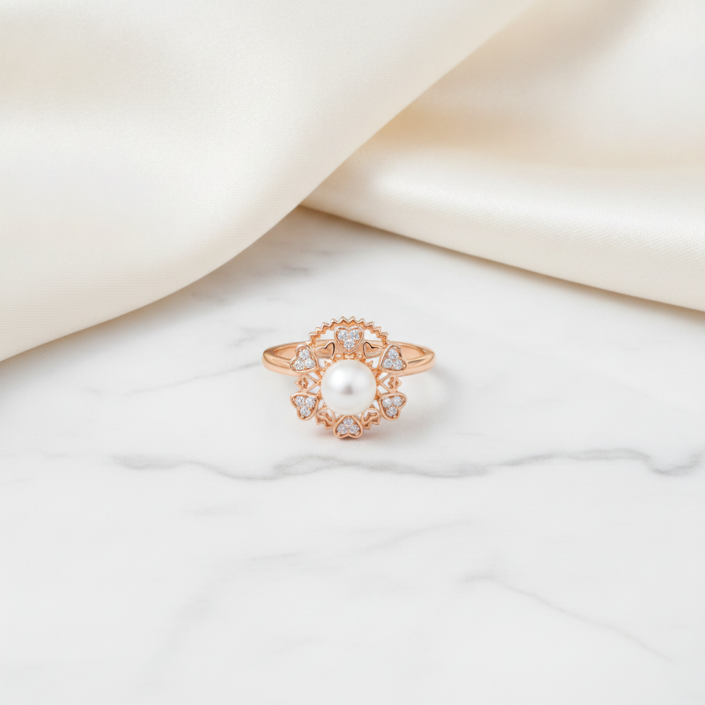 NUGOLD Premium 360° Rotating Pearl Adjustable Ring