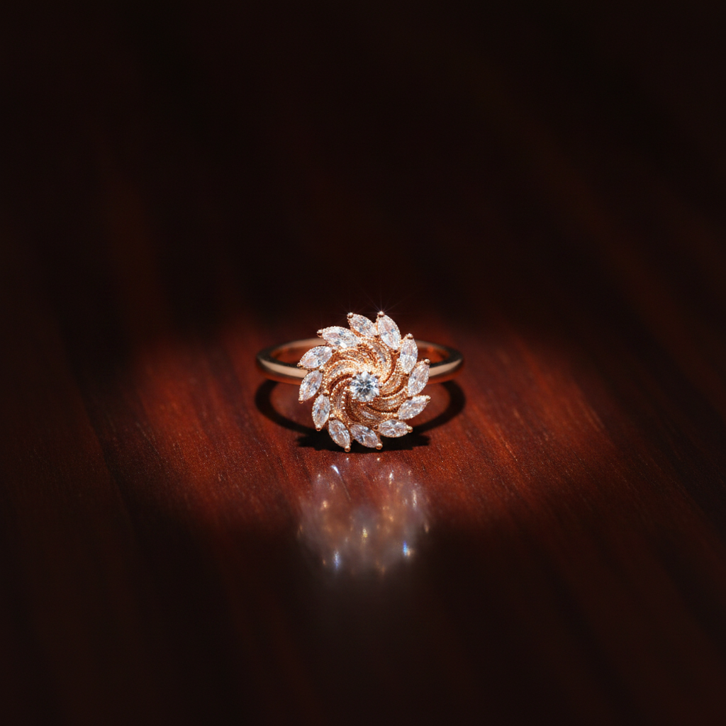 NUGOLD 360° Rotating Crystal Flower Ring for Women
