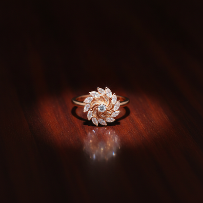 NUGOLD 360° Rotating Crystal Flower Ring for Women