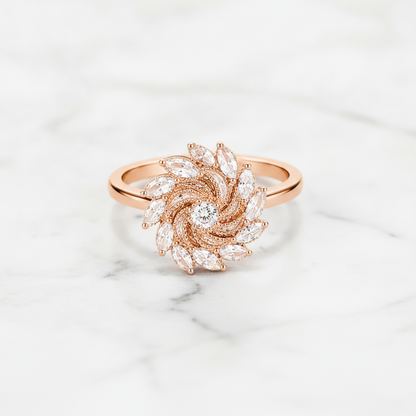 NUGOLD 360° Rotating Crystal Flower Ring for Women