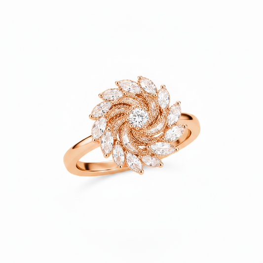 NUGOLD 360° Rotating Crystal Flower Ring for Women