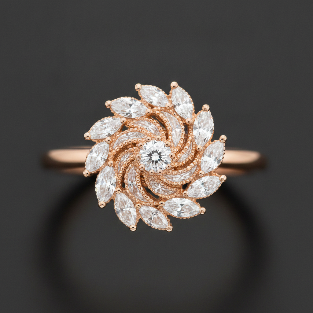 NUGOLD 360° Rotating Crystal Flower Ring for Women