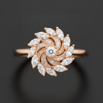 NUGOLD 360° Rotating Crystal Flower Ring for Women