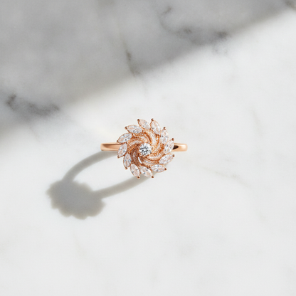NUGOLD 360° Rotating Crystal Flower Ring for Women