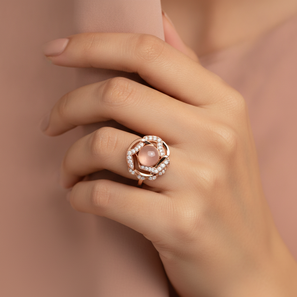NUGOLD Luxury 360° Rotating Crystal Ring for Women