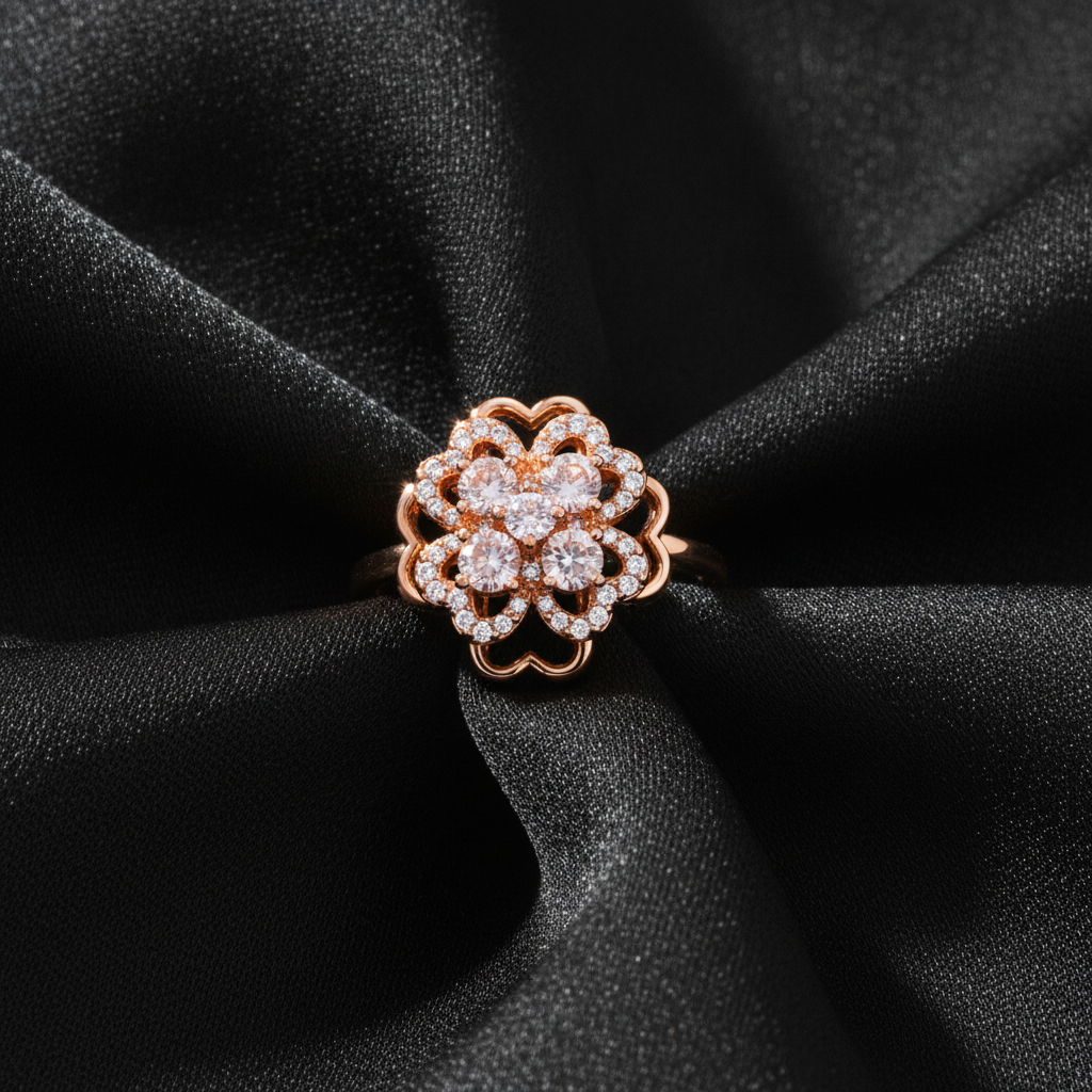 NUGOLD 360° Rotating Floral Spinner Ring for Women